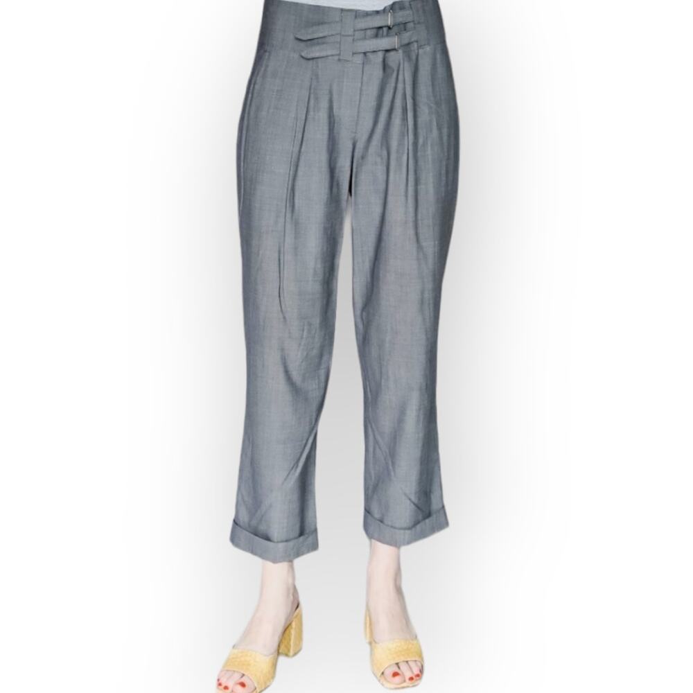 Brunello Cucinelli Grey Wool Asymmetrical Front Closure Pants 6 Neutral Modern